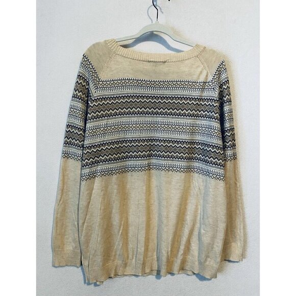 Fate Anthropologie Sweater Womens 2XL Beige Blue Fair Isle Pullover Wool Blend - Picture 3 of 7
